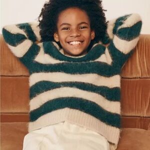 BNWT JCREW CrewCuts Boys' cozy brushed wool sweater striped green cream XL $89